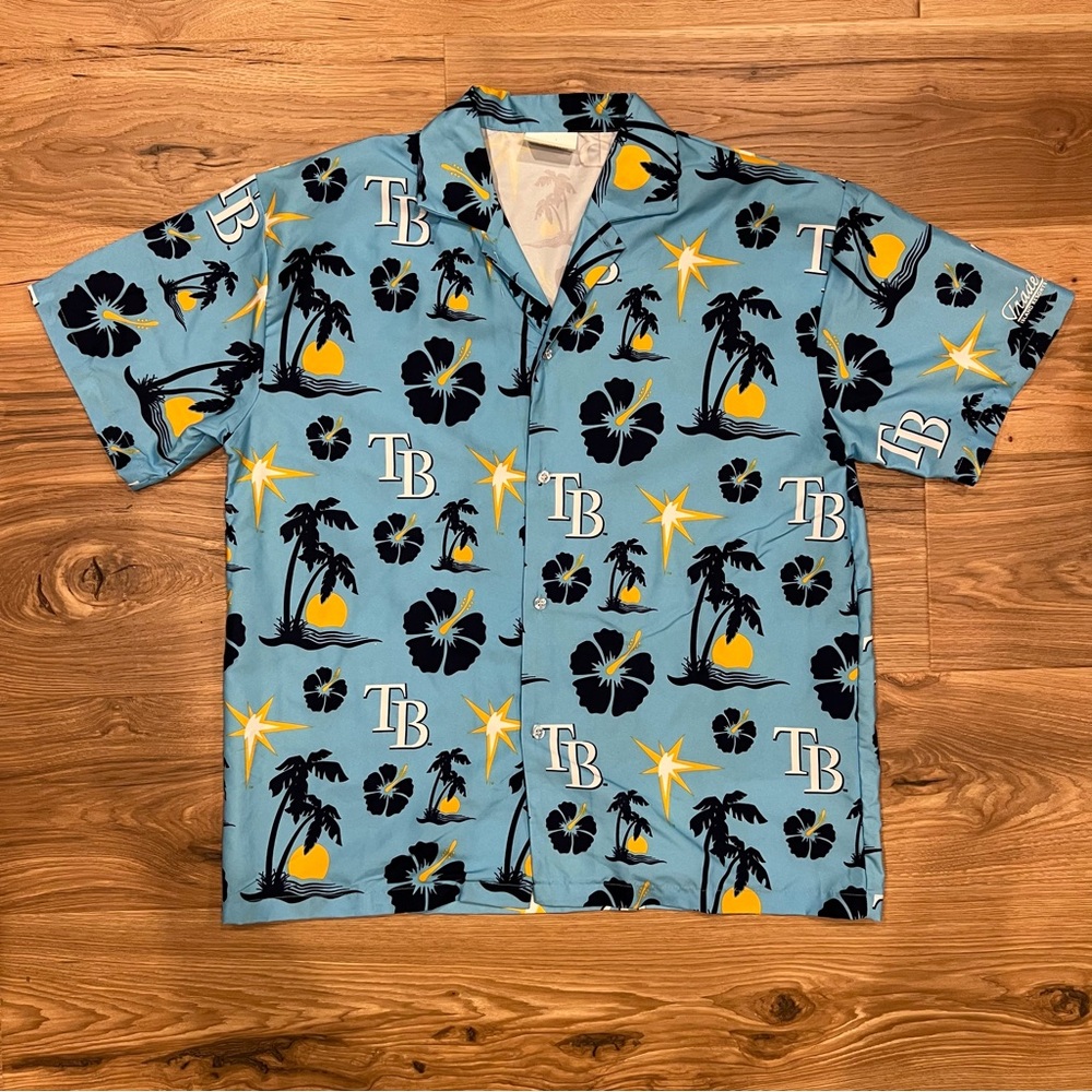 MLB Tampa Bay Rays All Over Print Large Blue Hawaiian Button Down